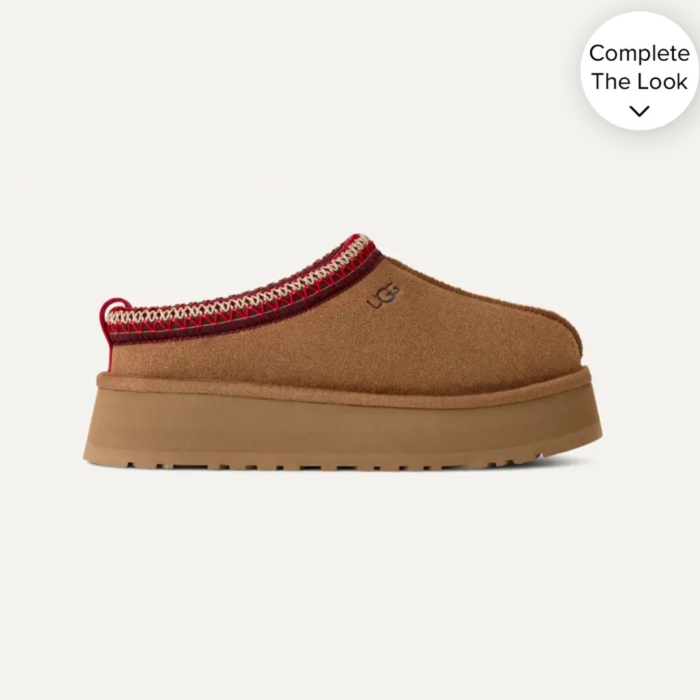 UGG Tazz II Chestnut Platform Slip-Ons with Red Accent